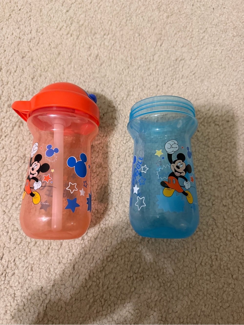Disney Mickey Mouse Sippy Cups (2) only one top and straw